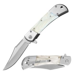 4.75 Inches Closed Spring Assisted Knife With White Pearl Overlay Handle