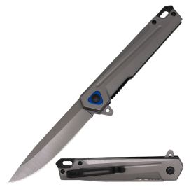 Grey Titanium Coated Handle Rescue Spring Assist Open Folding Pocket Knife