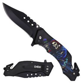 Military TACTICAL Assisted Open Pocket Folding Skull Rose Rescue Knife Blade