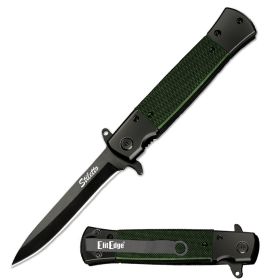 8.5" Classic Italian Style Stiletto Green Folding Spring Assisted Open Pocket Knife
