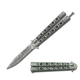 5.25" Closed Length Damascus Steel Balisong Butterfly Flipper Knife