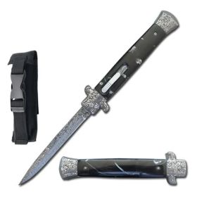 11 Inches Classic Gentleman Italian Stiletto Damascus OTF Black Pearl Handle Knife
