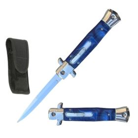 9" Classic Gentleman Italian Stiletto OTF Blue Pearl Handle Knife