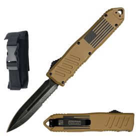 9" Havoc Military USA Flag Brown OTF Dual Action Automatic Knife