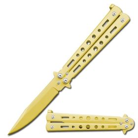 5" Closed Length Heavy Duty Night Echo Butterfly Knife Gold