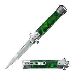 5" Closed Classic Stiletto Automatic Knife - Green Pearl Handle