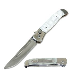 4.5" Closed Everyday Carry Clip Point Auto Switchblade Knife White Pearl