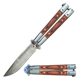 Clip Point Damascus Blade Butterfly Balisong Knife Flipper