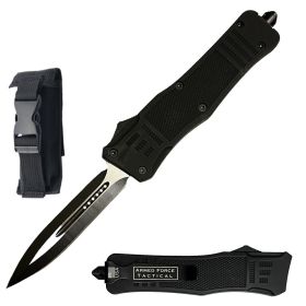 9" Black STEEL Ghost Tactical OTF Pocket Knife Dagger Point Blade