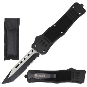 9" Black STEEL Ghost Tactical OTF Pocket Knife Tanto Point Blade