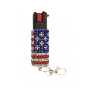 USA Flag Rhinestones Keychain Personal Defense Pepper Spray OC-18 1/2 oz