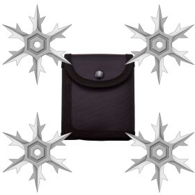 4 Pc Set Silver Finish Six Point Throwing Ninja Stars Snowflake Shurikens