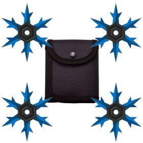 4 Pc Set Blue and Black Finish Six Point Throwing Ninja Stars Snowflake Shurikens