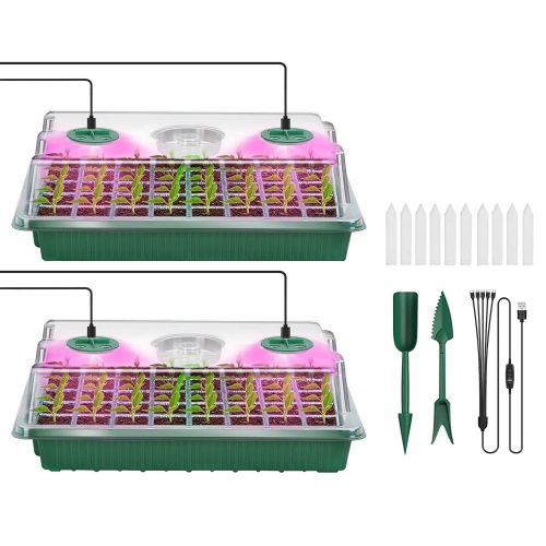 2Pcs 40 Cells Seed Starter Tray Plant Grow Light with 4 Adjustable Brightness Automatic Timing Setting Humidity Dome Plant Germination Garden 2Pcs 40 Cells Seed Starter Tray Plant Grow Light with 4 Adjustable Brightness Automatic Timing Setting Humidity Dome Plant Germination Garden
