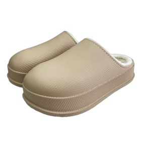 EVA Autumn And Winter Poop Feeling Plus Size Couple Waterproof Non-slip Warm Home Cotton Slippers (Option: 40or41-Khaki)