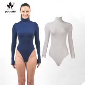 Round Neck Long Sleeved Brushed Warm Jumpsuit (Option: Tibetan blue x rice white-L)