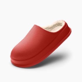 EVA Autumn And Winter Poop Feeling Plus Size Couple Waterproof Non-slip Warm Home Cotton Slippers (Option: 42or43-Dark Red)