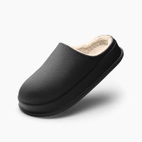EVA Autumn And Winter Poop Feeling Plus Size Couple Waterproof Non-slip Warm Home Cotton Slippers (Option: 42or43-Black)