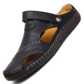 Men's Closed Toe Sandals Summer Adjustable Slides Slippers Fashion Beach Shoes (Option: Black-48)