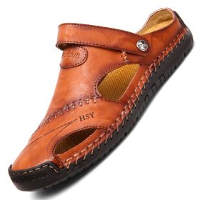 Men's Closed Toe Sandals Summer Adjustable Slides Slippers Fashion Beach Shoes (Option: Red brown-48)