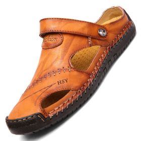 Men's Closed Toe Sandals Summer Adjustable Slides Slippers Fashion Beach Shoes (Option: Yellow brown-42)