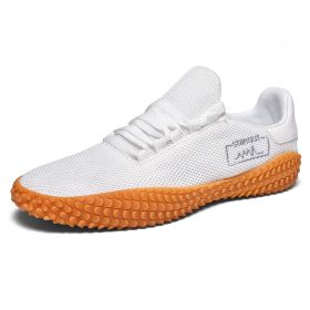 Spring and Summer Flying Woven Casual Shoes Large Men's Shoes Beathable Korean Forrest Gump Sneakers (Option: White-37)
