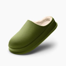 EVA Autumn And Winter Poop Feeling Plus Size Couple Waterproof Non-slip Warm Home Cotton Slippers (Option: 44or45-Army Green)
