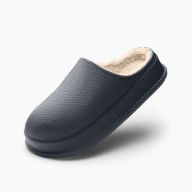EVA Autumn And Winter Poop Feeling Plus Size Couple Waterproof Non-slip Warm Home Cotton Slippers (Option: 46or47-Dark Gray)