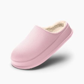 EVA Autumn And Winter Poop Feeling Plus Size Couple Waterproof Non-slip Warm Home Cotton Slippers (Option: 42or43-Pink)