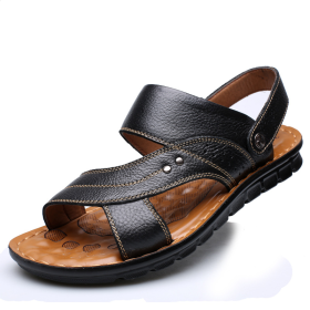 Men Sandals Summer Beach Shoes Adjustable Back Strap Design Slippers Slides (Option: Black-Size37)