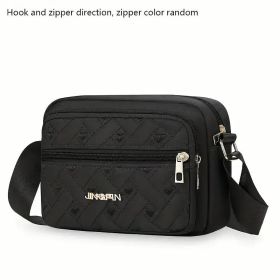 New Oxford Cloth Multi-Layer Crossbody Bag Women's Bag Casual Embroidery Shoulder Mobile Phone Change Small Cloth Bag Business Bag (Color: Black)