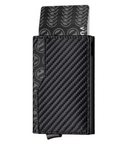 Credit Card Case With Double Id Window Rfid Blocking Automatic Leather Up Wallet (Option: Carbon Fiber Black)