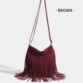Artistic Tassel Simple And Popular Shoulder Bag (Color: Wine Red)