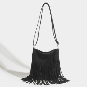 Artistic Tassel Simple And Popular Shoulder Bag (Color: Black)