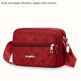 New Oxford Cloth Multi-Layer Crossbody Bag Women's Bag Casual Embroidery Shoulder Mobile Phone Change Small Cloth Bag Business Bag (Color: pink)