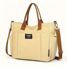 Multi Pocket Tote Bag For Women, Retro Canvas Shoulder Bag, Versatile Crossbody Bag For Daily Use (Color: Yellow)