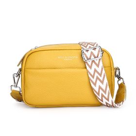 Fashion Simple Shoulder Messenger Bag Top Layer Cowhide Small Square Bag (Color: Yellow)