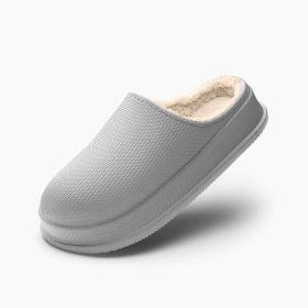 EVA Autumn And Winter Poop Feeling Plus Size Couple Waterproof Non-slip Warm Home Cotton Slippers (Option: 36or37-Light Gray)