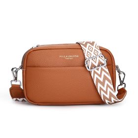 Fashion Simple Shoulder Messenger Bag Top Layer Cowhide Small Square Bag (Color: Brown)