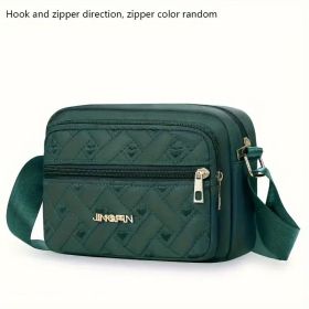 New Oxford Cloth Multi-Layer Crossbody Bag Women's Bag Casual Embroidery Shoulder Mobile Phone Change Small Cloth Bag Business Bag (Color: Green)