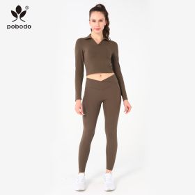 V-waist Ankle Pants (Option: Brown-L)