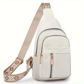 Vintage Style Women's Chest Bag,  Non-Waterproof Zippered Shoulder Messenger Bag For Commuting, Crossbody Bag (Color: White)
