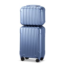 Vertical Pattern Two-piece Set 20 Inch Expandable With 14 Inch Suitcase (Color: Blue)