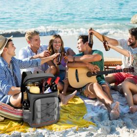 1Pc Cooler Backpack 36 Can Leakproof Insulated Cooler Backpack with 25L/6.6Gal for Picnic Camping Beach Hiking Fishing Travel (Color: grey)