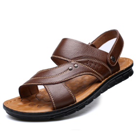 Men Sandals Summer Beach Shoes Adjustable Back Strap Design Slippers Slides (Option: Brown-Size38)