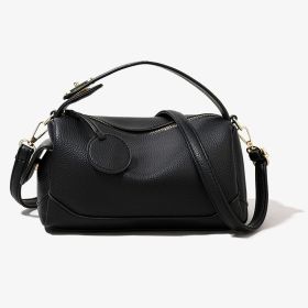 Crossbody Soft Leather Large Capacity Pillow Bag Women's Portable Shoulder Bag (Color: Black)