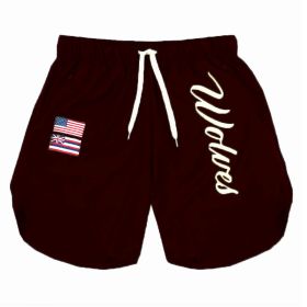 Casual Running Breathable Wicking Speed Bar Tide Men's Shorts (Option: Wine Red-L)